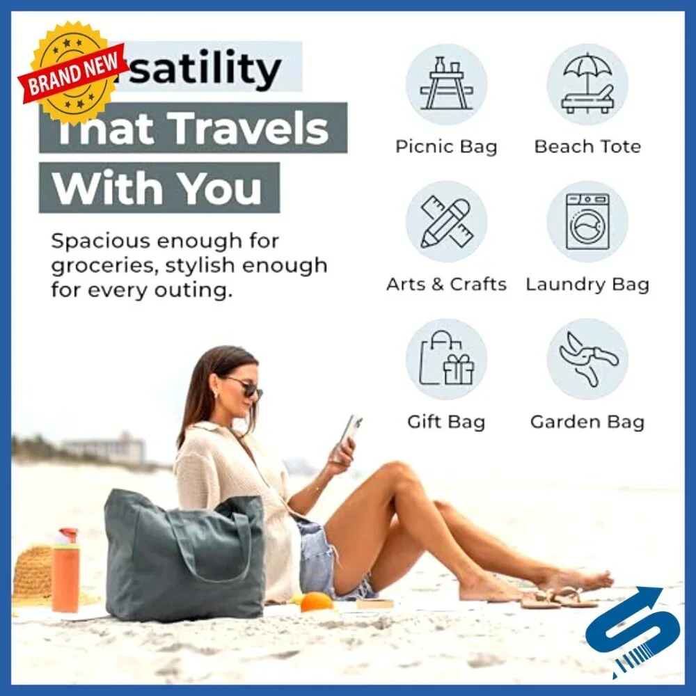 Heavy Duty Canvas Grocery Tote Set with Pockets Foldable Washable Utility